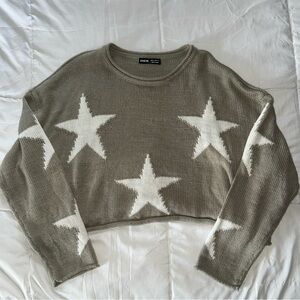 Grey Star Pattern Cropped Sweater